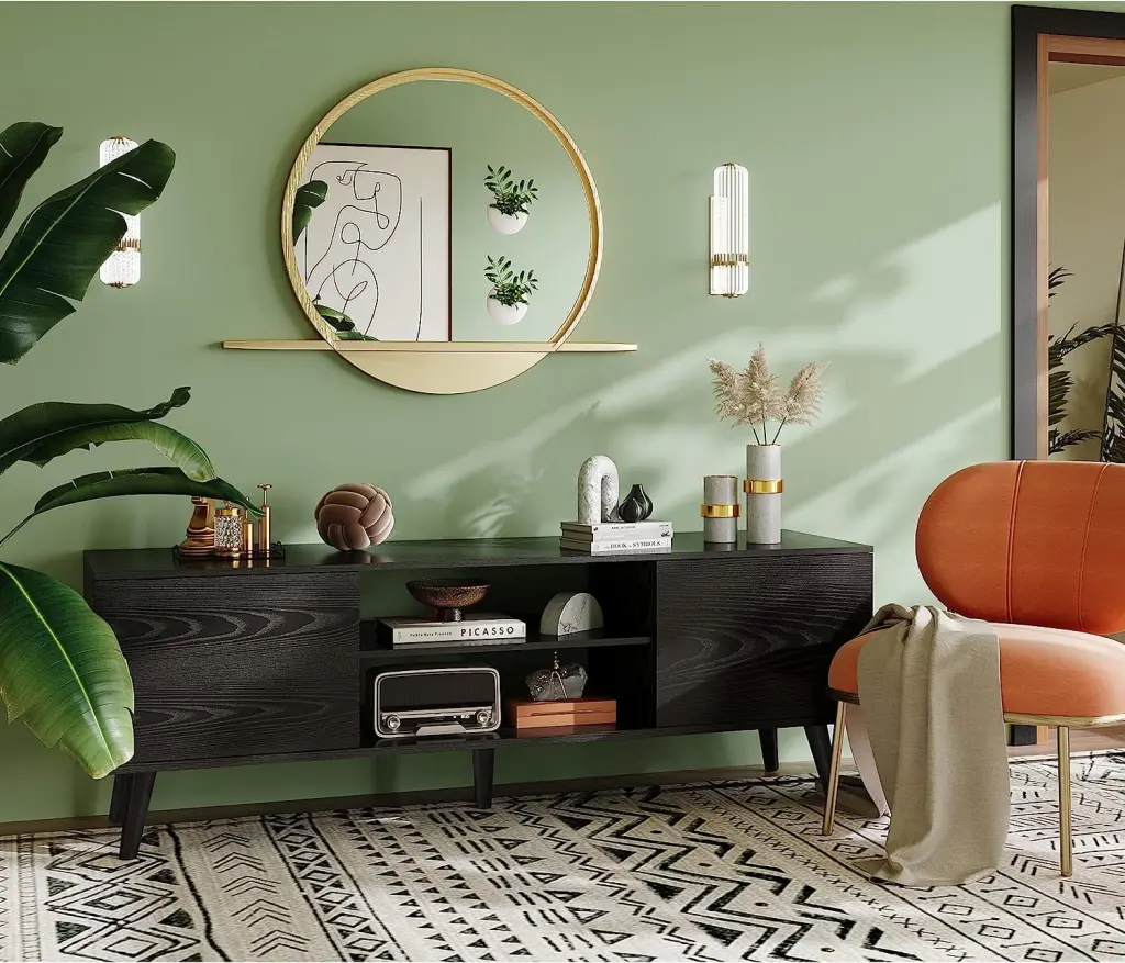 WLIVE Mid Century Modern Rustic TV Stand 60 Inch TVs Adjustable Shelf