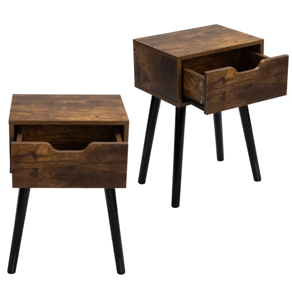 Set 2 Mid Century Wood Side Tables End Tables 1 Storage Drawer Living Room w2181