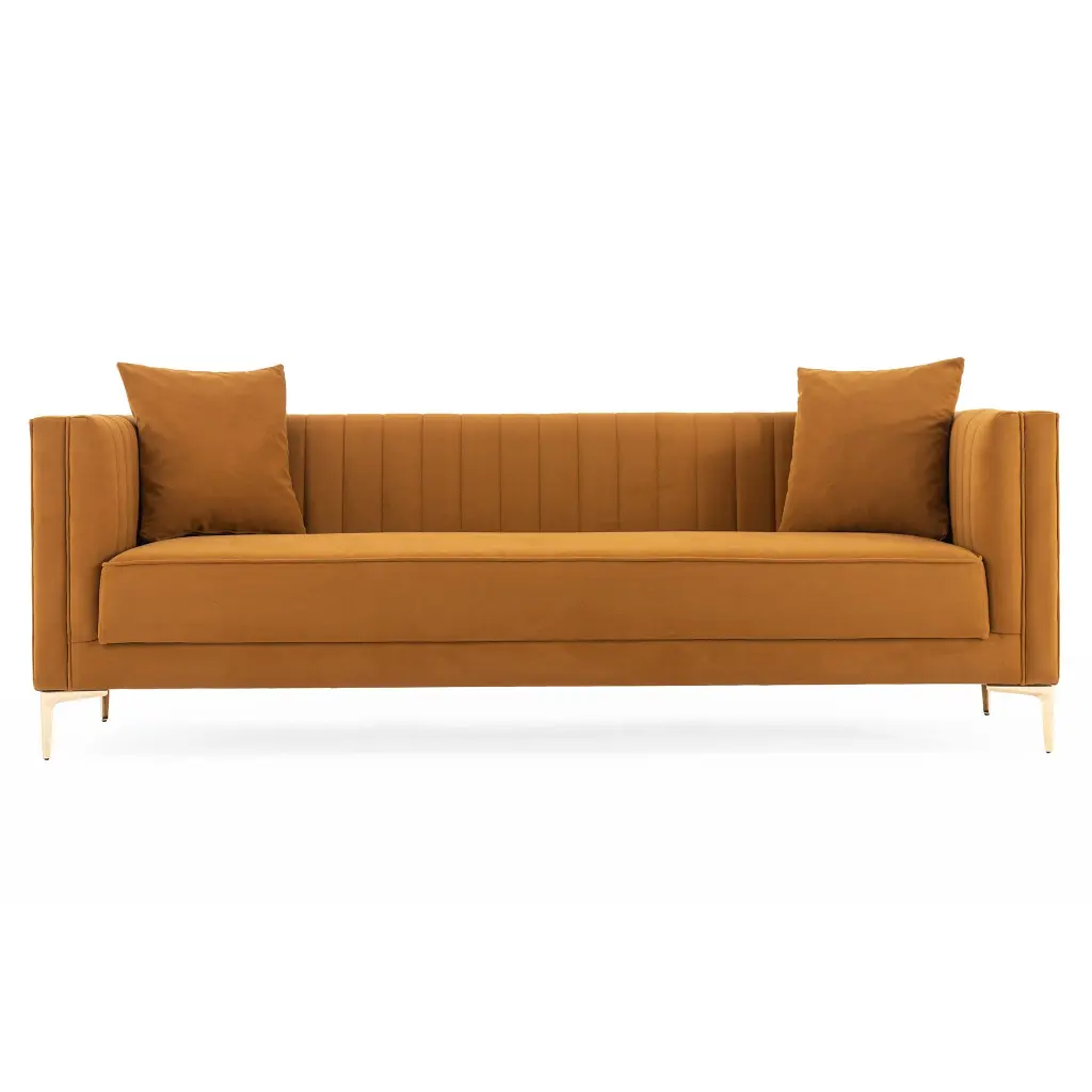 Angelina Sofa 91 Inch Cognac Velvet Mid Century Modern Living Room Sofa ashcroft furniture