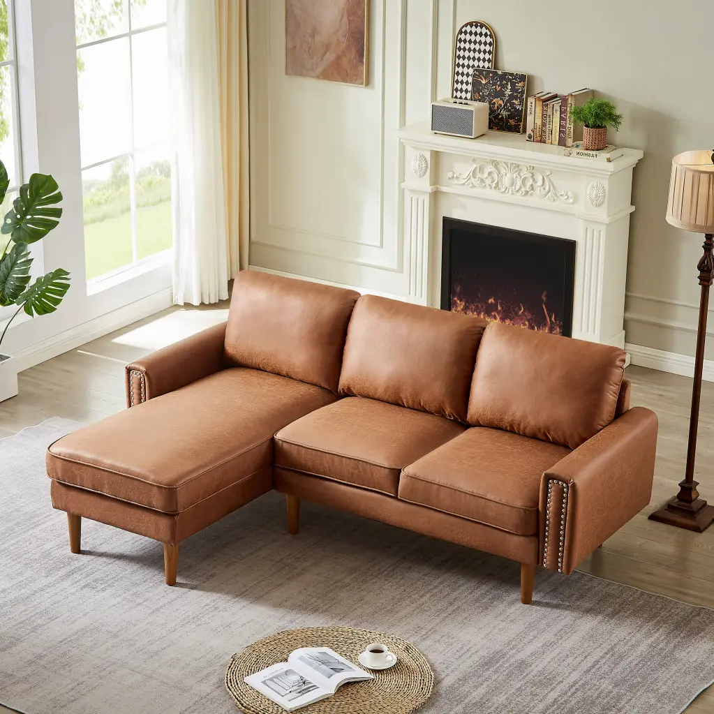 82.2 Inch Influence Sofa Couch Chaise Mid Century Copper Nail on Arms fj furniture