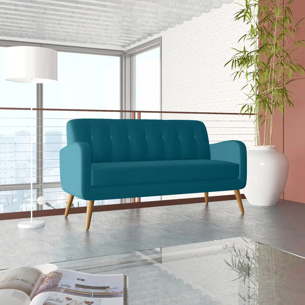 Pacific Sofa Antique Blue Green Mid Century Modern Poplar Polyester golden oak home