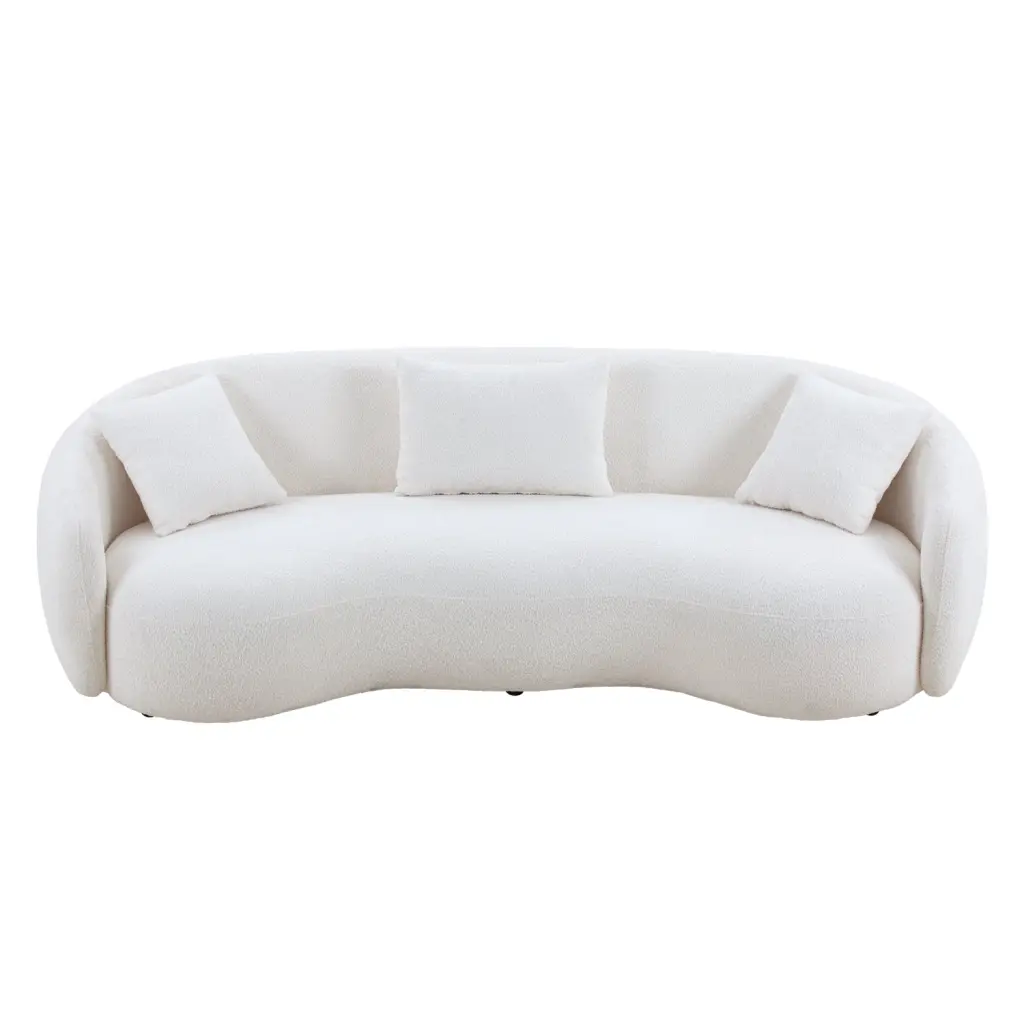 Mid Century Modern Curved Living Room Sofa 4 Seat Boucle Fabric Couch justone interior