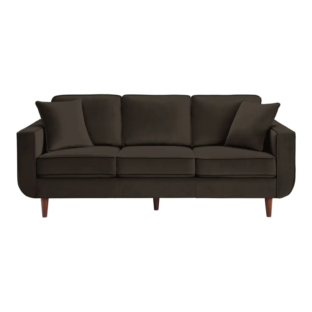 Mid Century Modern Chocolate Velvet Upholstered Sofa 2 Pillows kanepe