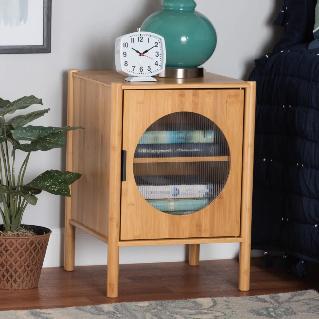 Baxton Studio Naresh Mid-Century Modern Natural Brown Bamboo Wood 1-Door End Table