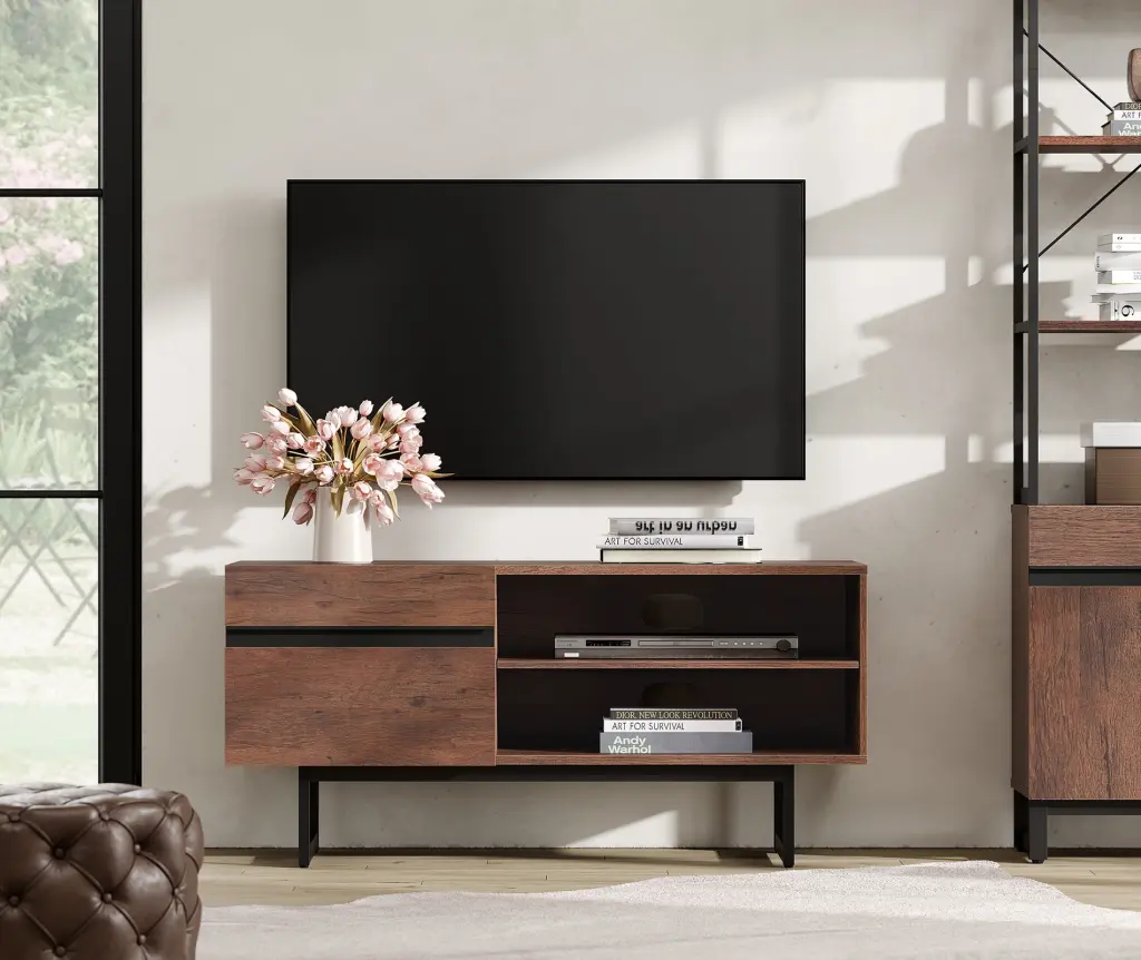 Mid Century TV Stand Metal Frame up to 58 Inch TVs Modern Entertainment Center Console Table FITUEYES