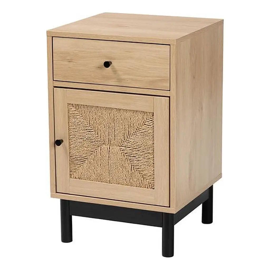 Baxton Studio Cherelle 1-Drawer Mid-Century Wood End Table Light Brown Black
