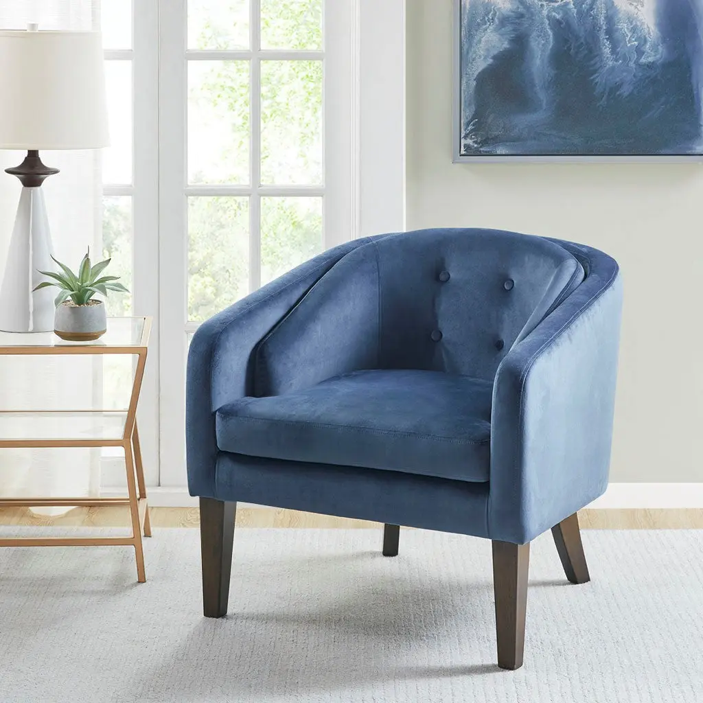 Upholstered Tufted Mid Century Accent Chair - Blue Polyester Modern Lounge Chair jla