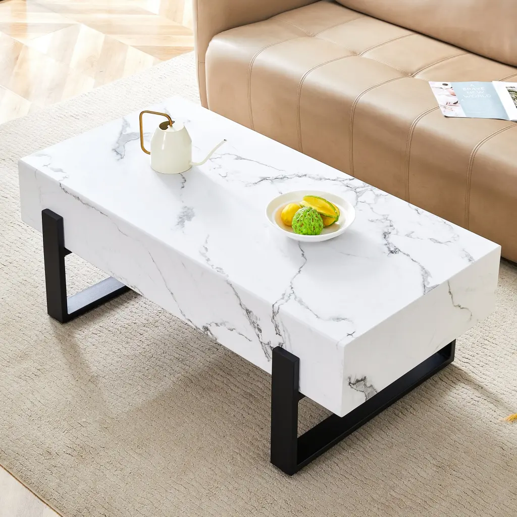 47.2x23.6 Inch Black and White Minimalist MDF Stone Coffee Table droom w-1151
