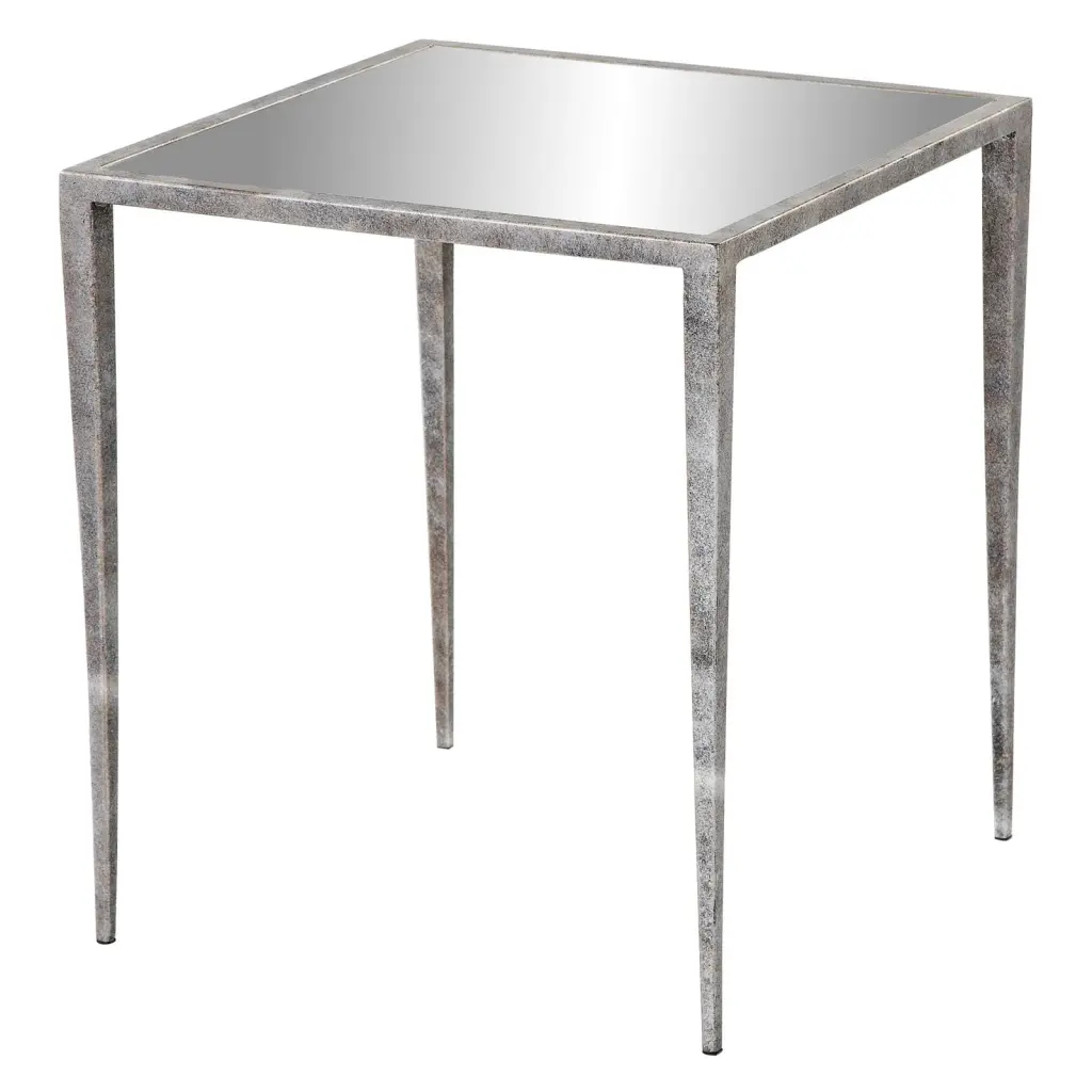 Boraam Industries Antique Silver Finish Natural Mirror Regina Side Table 20x24x24 Inches Burnham Home