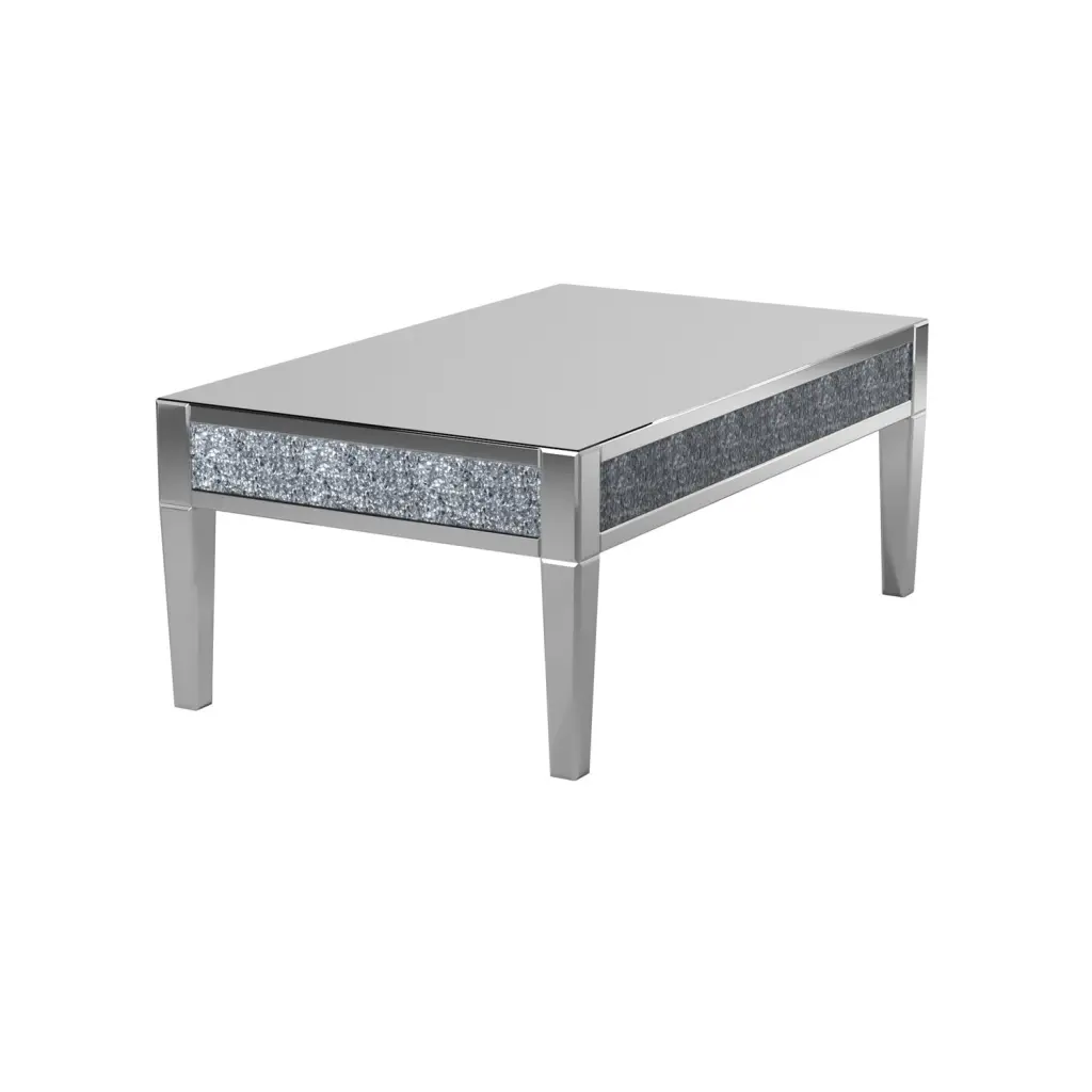 Benjara Wood and Mirror Coffee Table Faux Crystals Inlay Clear Design Convenience Concepts