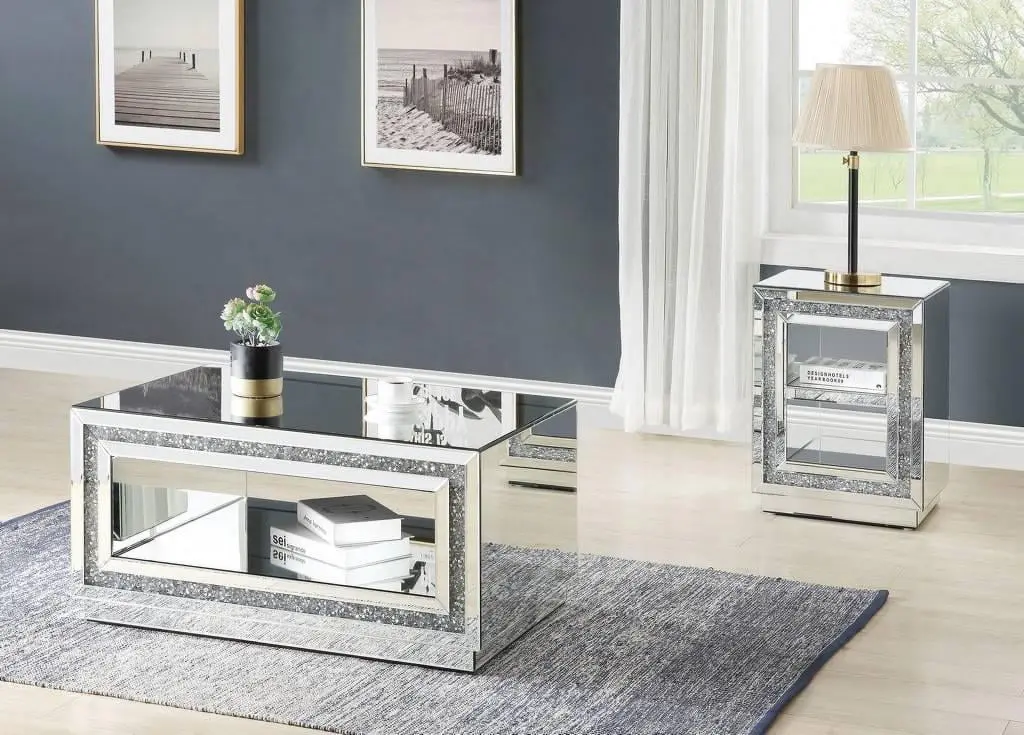 Mirrored Faux Diamonds Coffee Table and 2 End Tables Set Acme Noralie 84735-3pcs