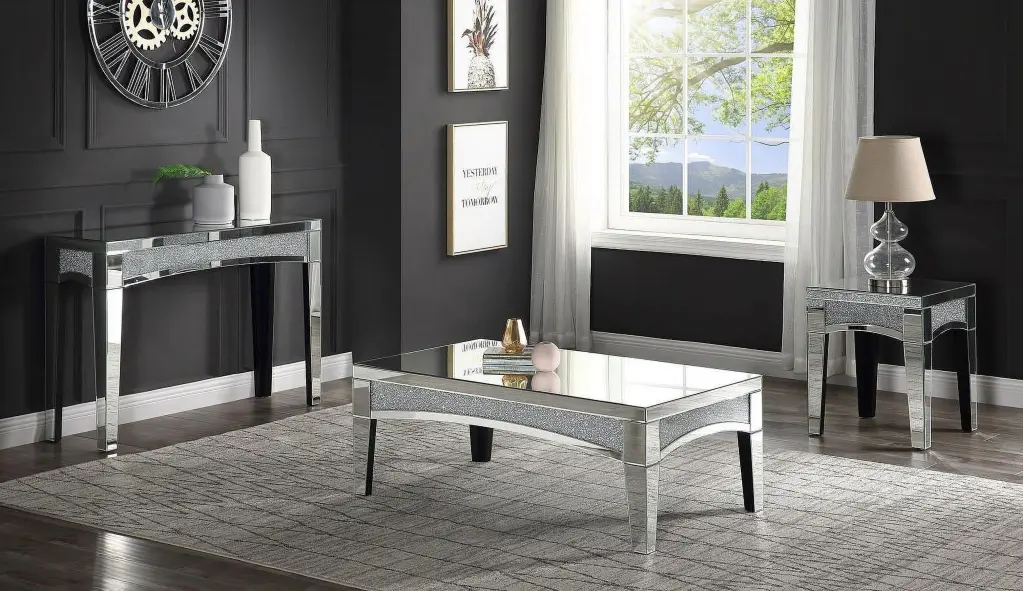 Mirrored Faux Stones Coffee Table End Table and Console Table Set Acme Nowles 84675-3pcs