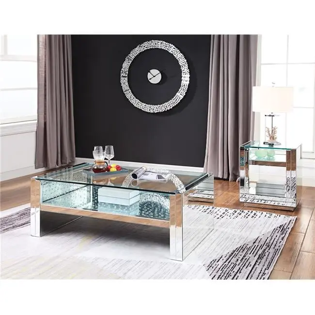 Nysa Coffee Table Mirrored Faux Crystals 19 x 47 x 29 Inches Betterbeds