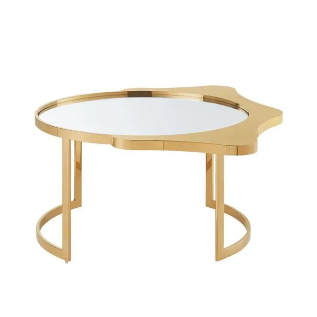 HomeRoots 32 Inch Gold Glass Free Form Mirrored Coffee Table 528847