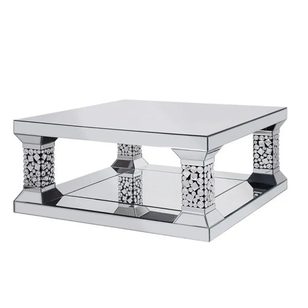 HomeRoots 40 Inch Mirrored Square Coffee Table Silver Finish