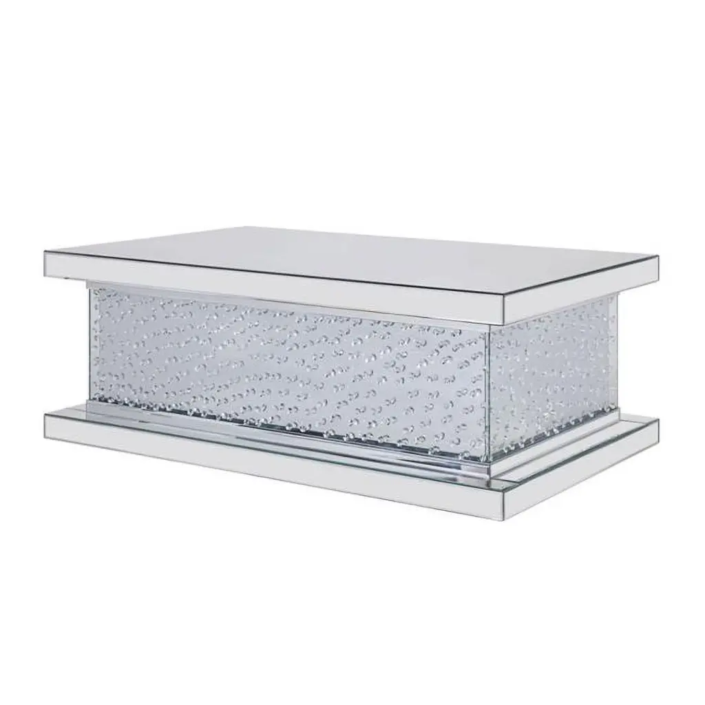 HomeRoots 47 . Silver Mirrored Rectangle Coffee Table Living Room