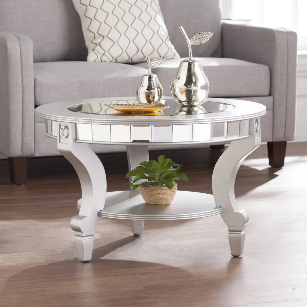 LANTRO JS Linsay Mirrored Round Cocktail Table