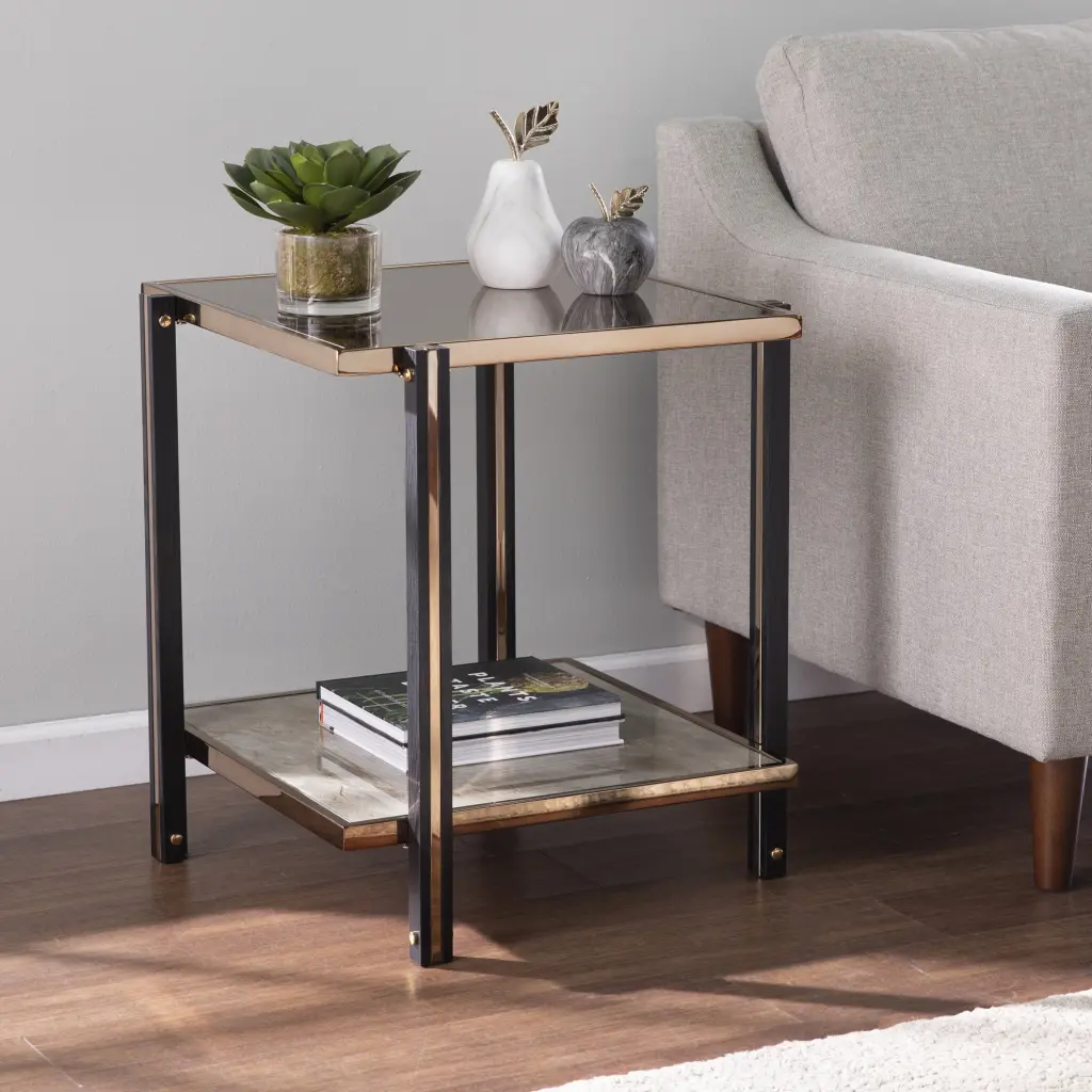 SEI Furniture Thornsett End Table Mirrored Top 22.25 x 24 Freestanding End Tables