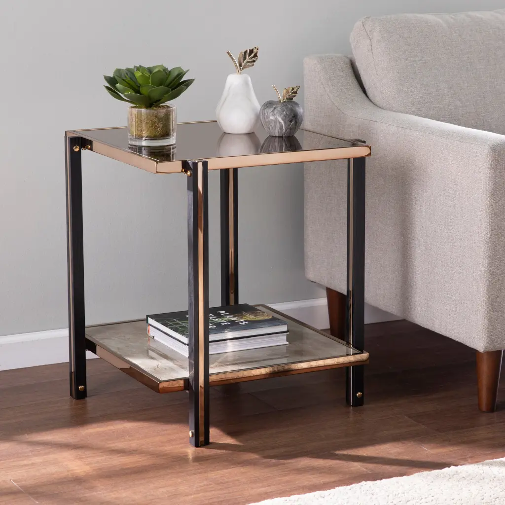 Thornsett End Table Mirrored Top Champagne Mdf sei