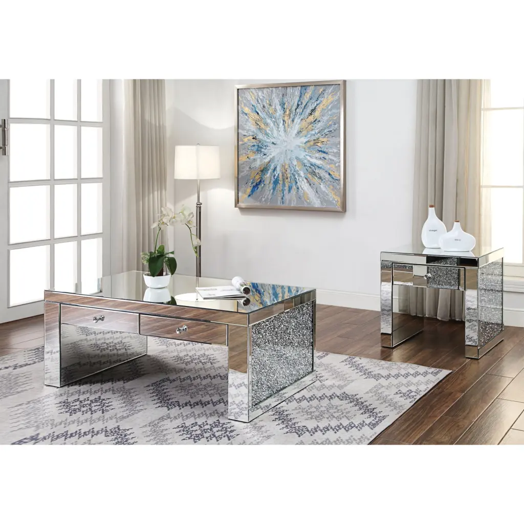 Ergode Coffee Table Mirrored Top and Faux Diamonds
