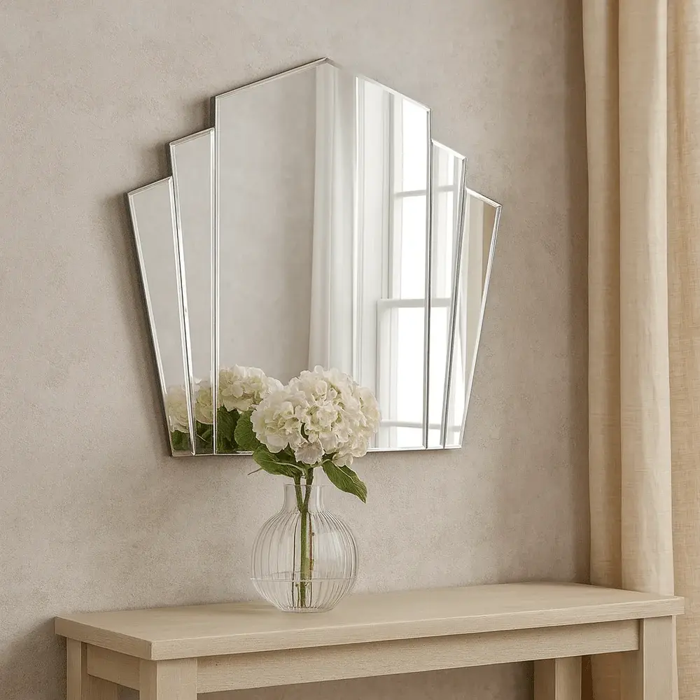 Akola Art Deco Wall Mirror - Chrome | Lighted | Dimmer