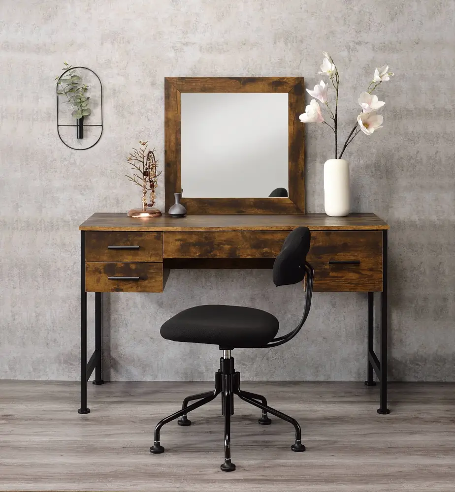 Juvanth - Rustic Vanity Desk Mirror - Oak Hanging Hardware