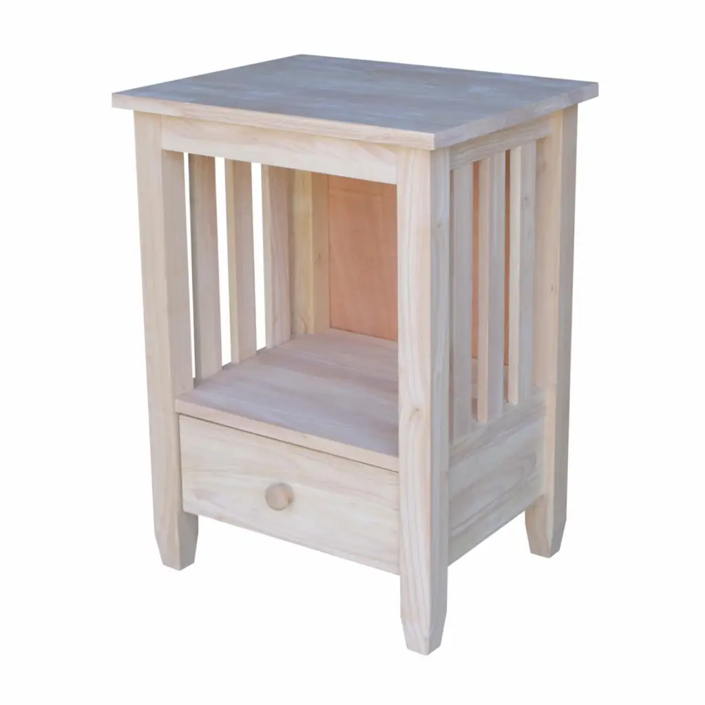 International Concepts Solid Wood Unfinished Mission Tall End Table Drawer