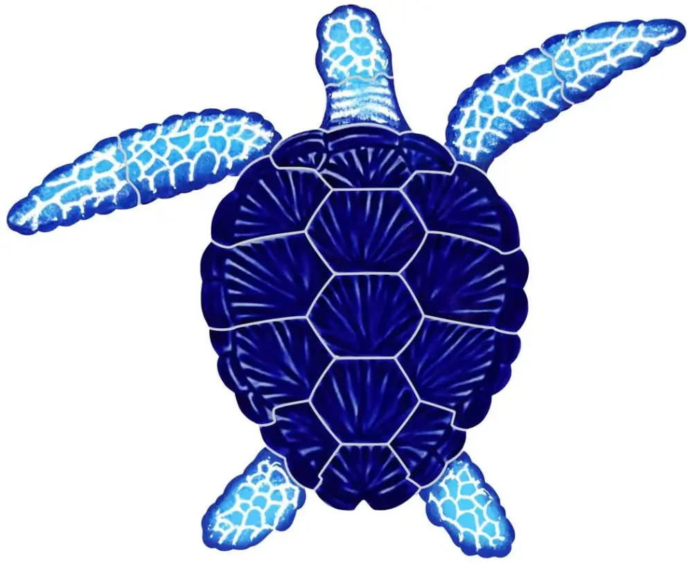 Gold Leaf Artistry Mosaics Loggerhead Turtle - Sapphire - Pool Mosaic 8" x 8" Turtle Pool Tile - Made USA
