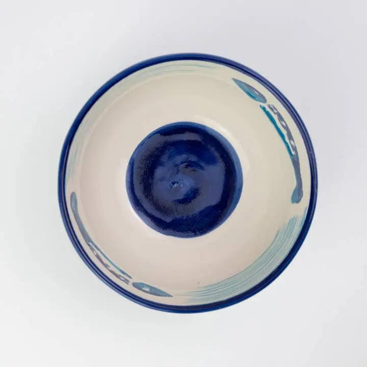 Ceramic Breakfast Bowl / White and Navy Tuna Bread Making