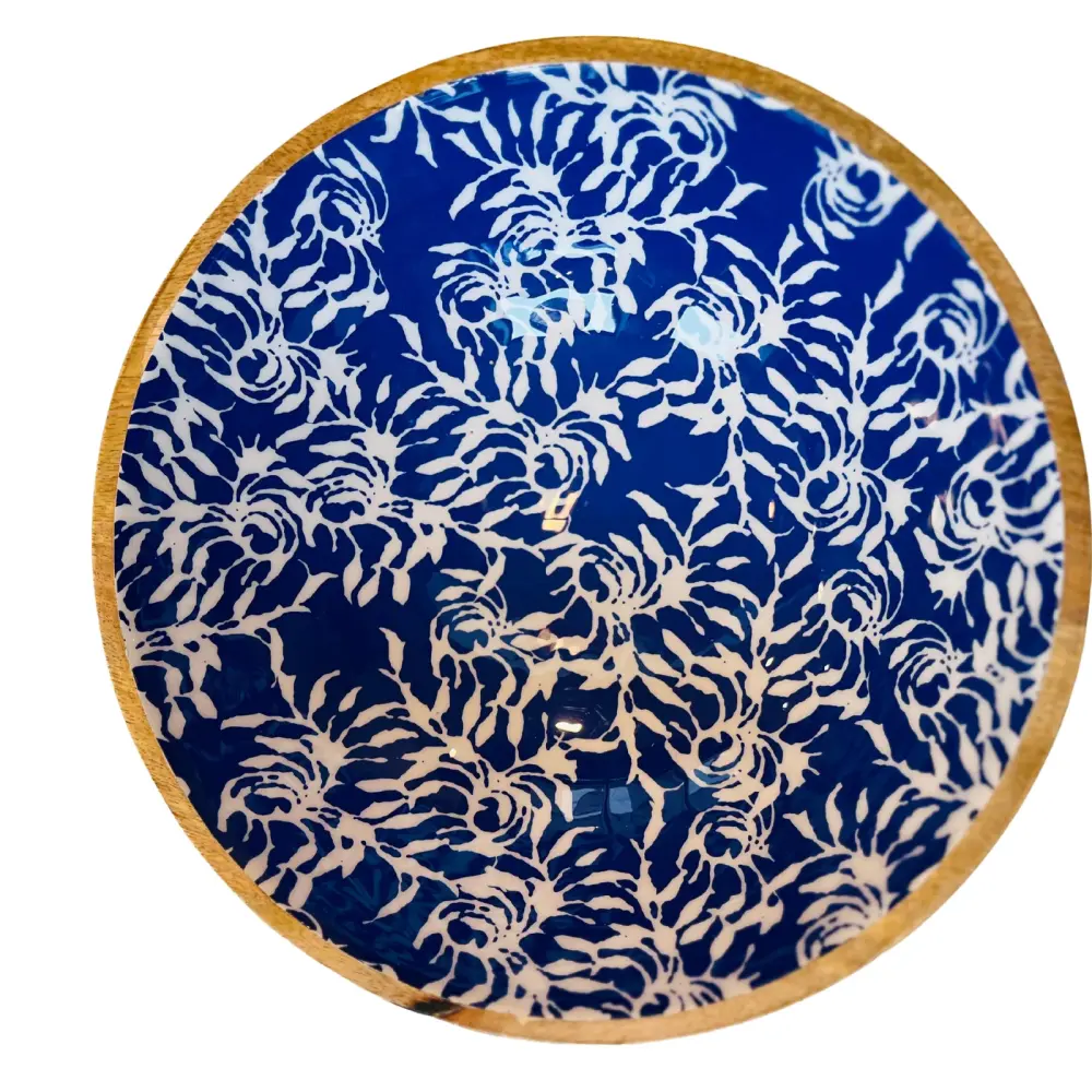 Mango Wood & Floral Enamel Bowl Holiday Baking