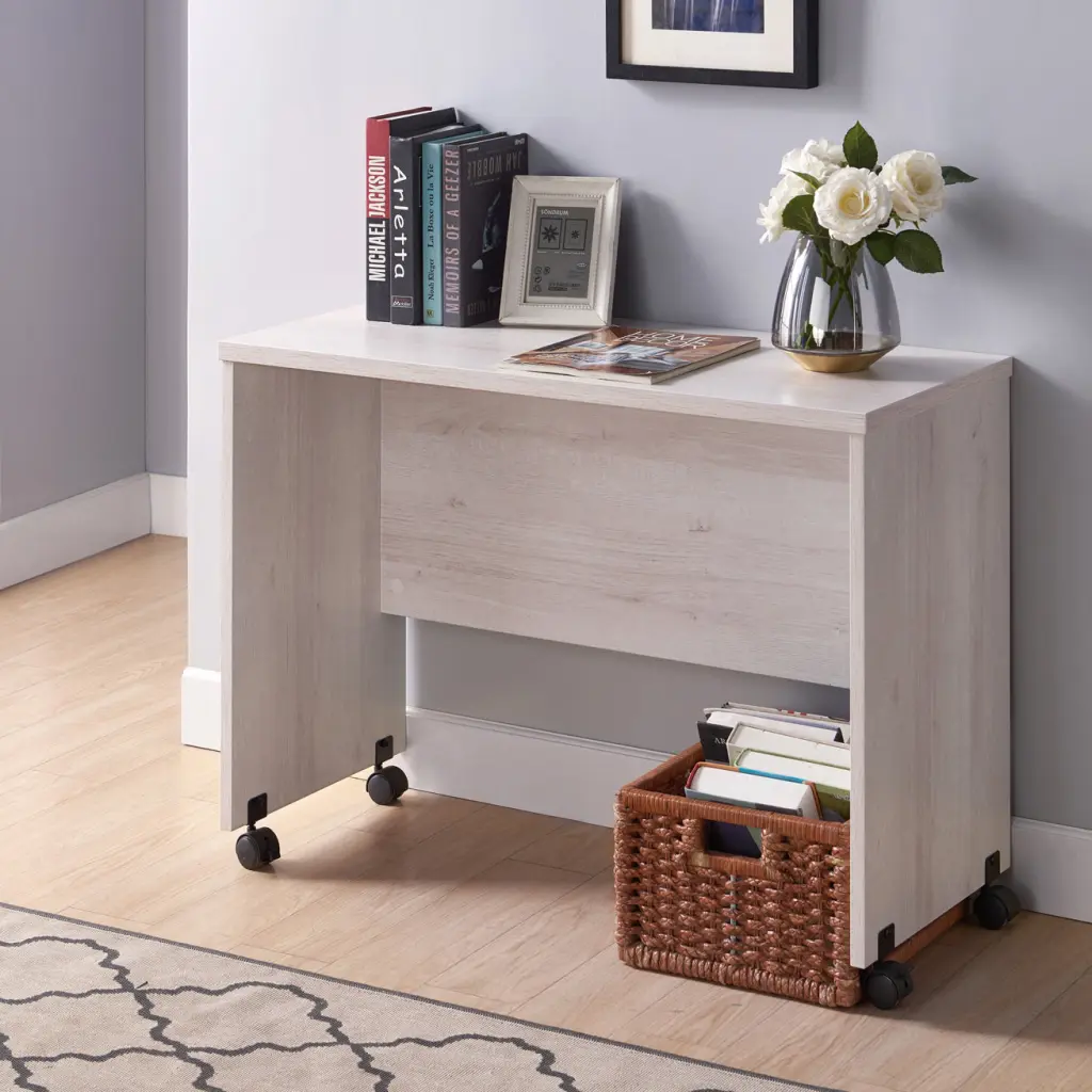 Mid Century Mobile Desk White Oak Particle Board id international- inc.