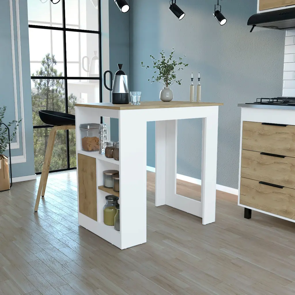 Kitchen Island 36 Inches H Three Open Side Storage Shelves and One Push To Open depot e-shop