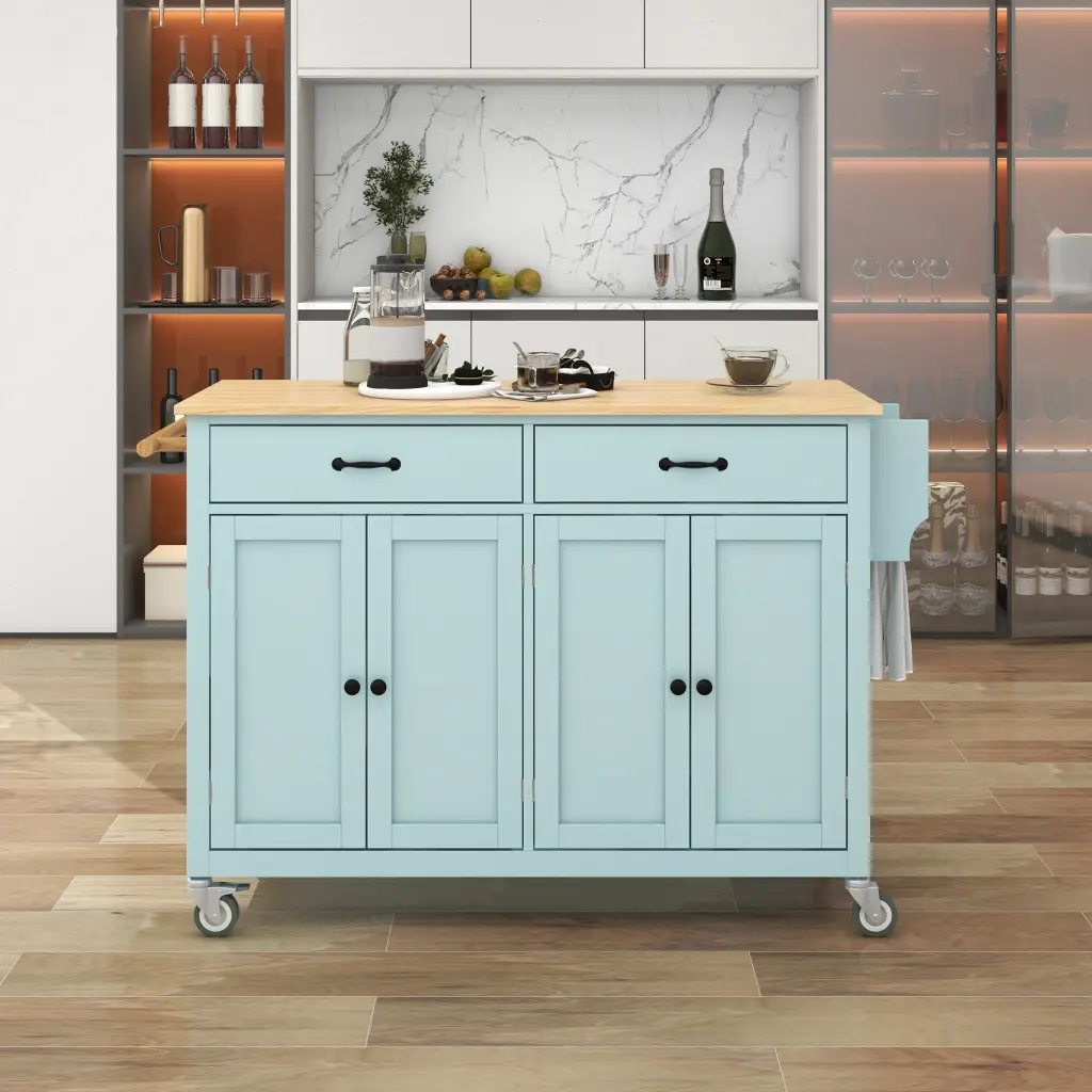 Kitchen Island Shopping Basket 4 Door Cabinet And Two Drawers And 2 Locking Wheels k-k store