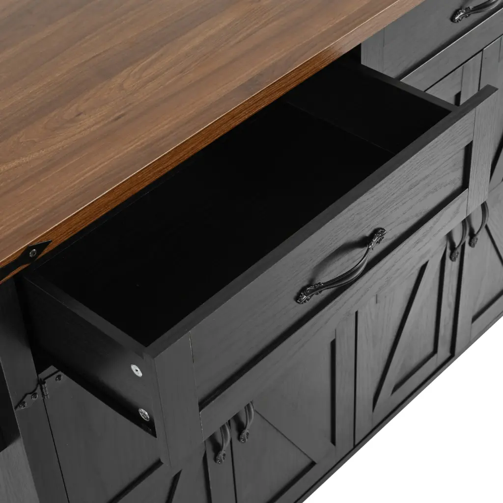 K&K 53.5 Inch Farmhouse Kitchen Island Power Outlet and Storage rnb