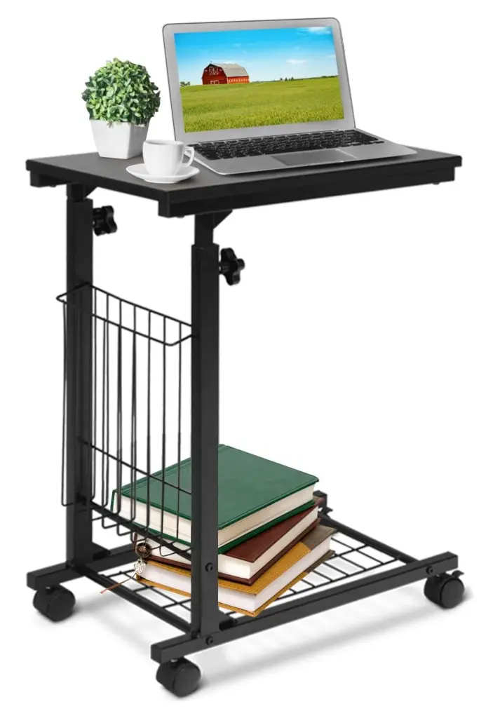 LeCeleBee Mobile C Shaped End Table Rolling Casters Height Adjustable Living Room Bedroom