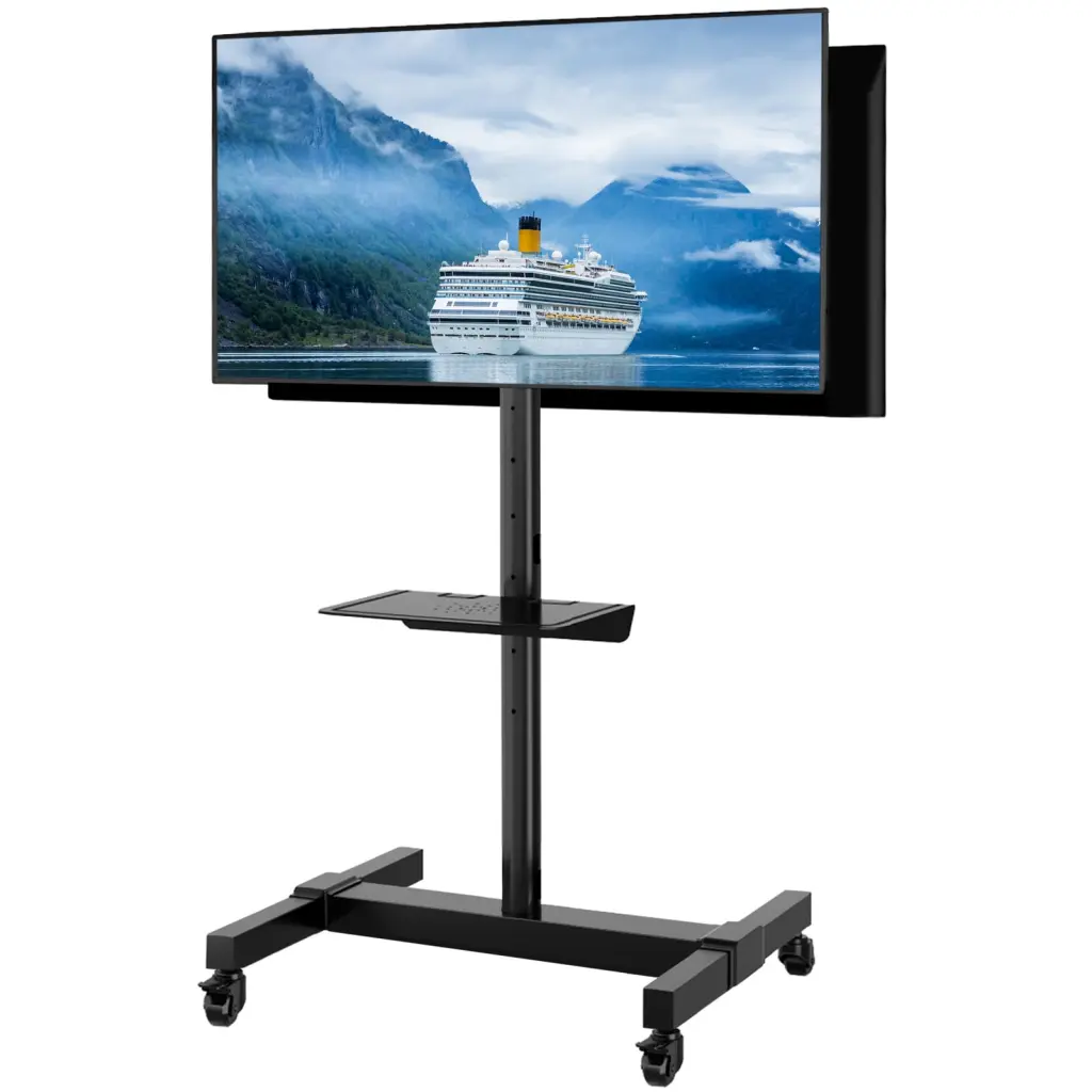 Modern Black Dual Mobile TV Stand Wheels 32-55 inch Flat TVs Rfiver