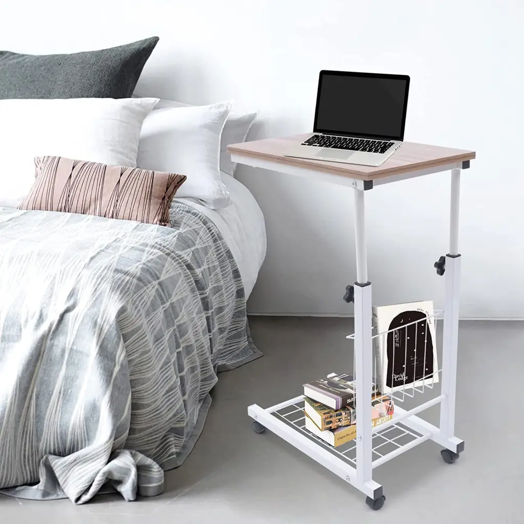 Mobile Side Table C-Shape Caster Adjustable Rolling Office Working Desk Flkoendmall