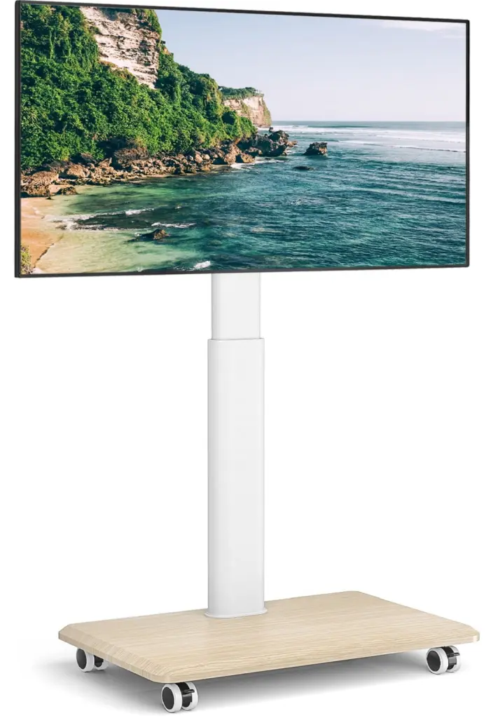 5Rcom Modern Floor Rolling TV Stand 65 Inch TVs White Wooden Base