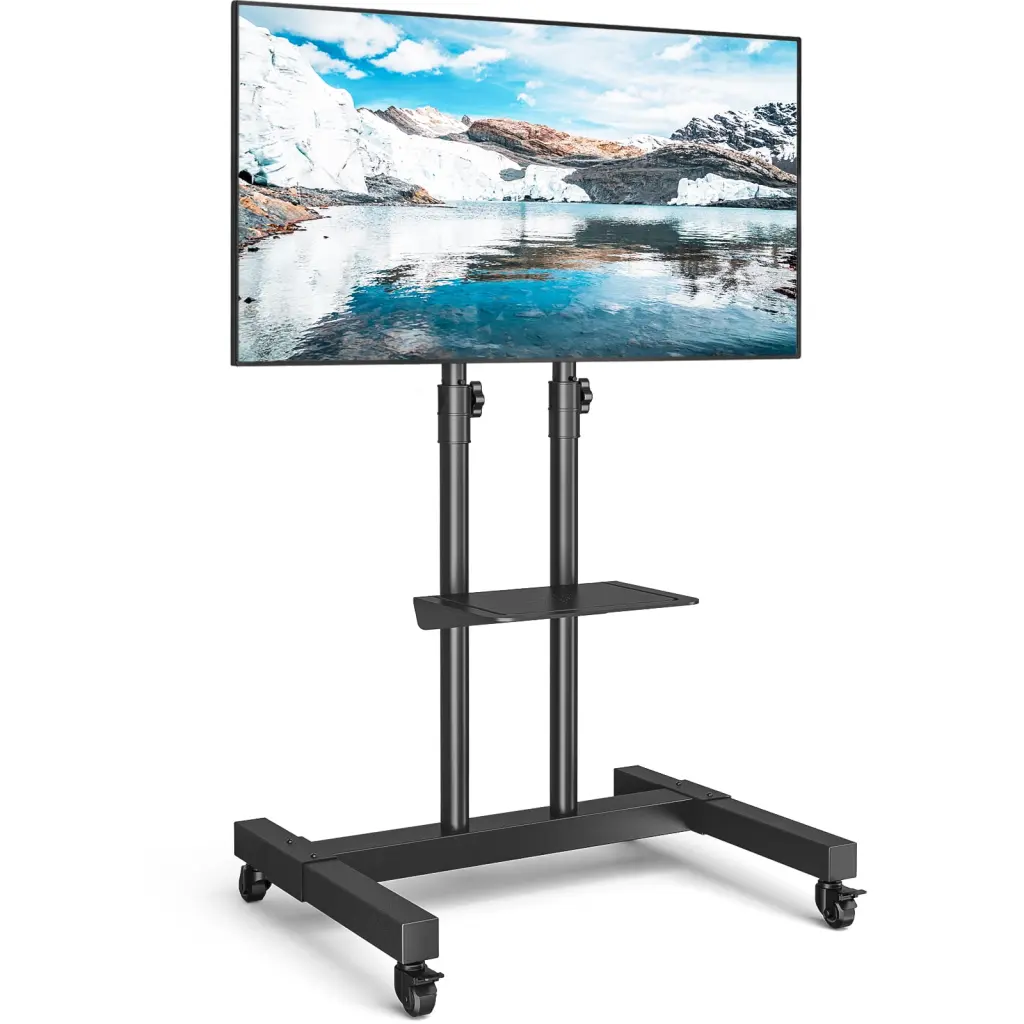 Modern Rolling TV Stand 32 to 70 inch TVs Black Mobile Entertainment Cart Wheels 5Rcom