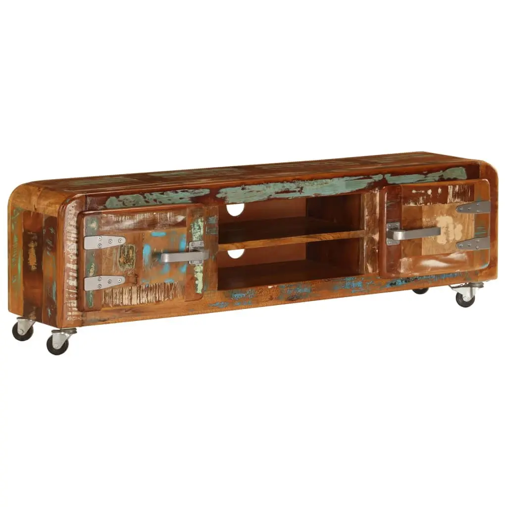 Anself TV Stand Storage Shelves and 2 Doors Cabinet Wheeled Media Stand 47.2 x 11.8 x 14.2 Inches