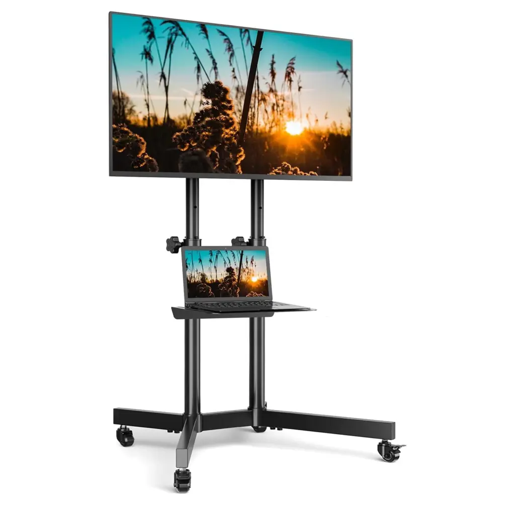 CodYinFI Mobile TV Cart Wheels Height Adjustable Rolling Floor Stand 32-75 Inch Screens