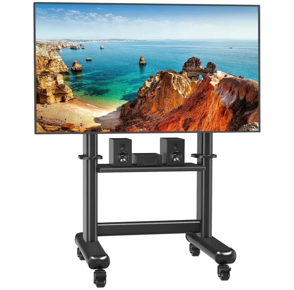Mobile TV Stand 50-98 Inch LED LCD 4K Flat Curved Screens - Height Adjustable Outdoor Floor TV Stand on Wheels Holds 220 l...