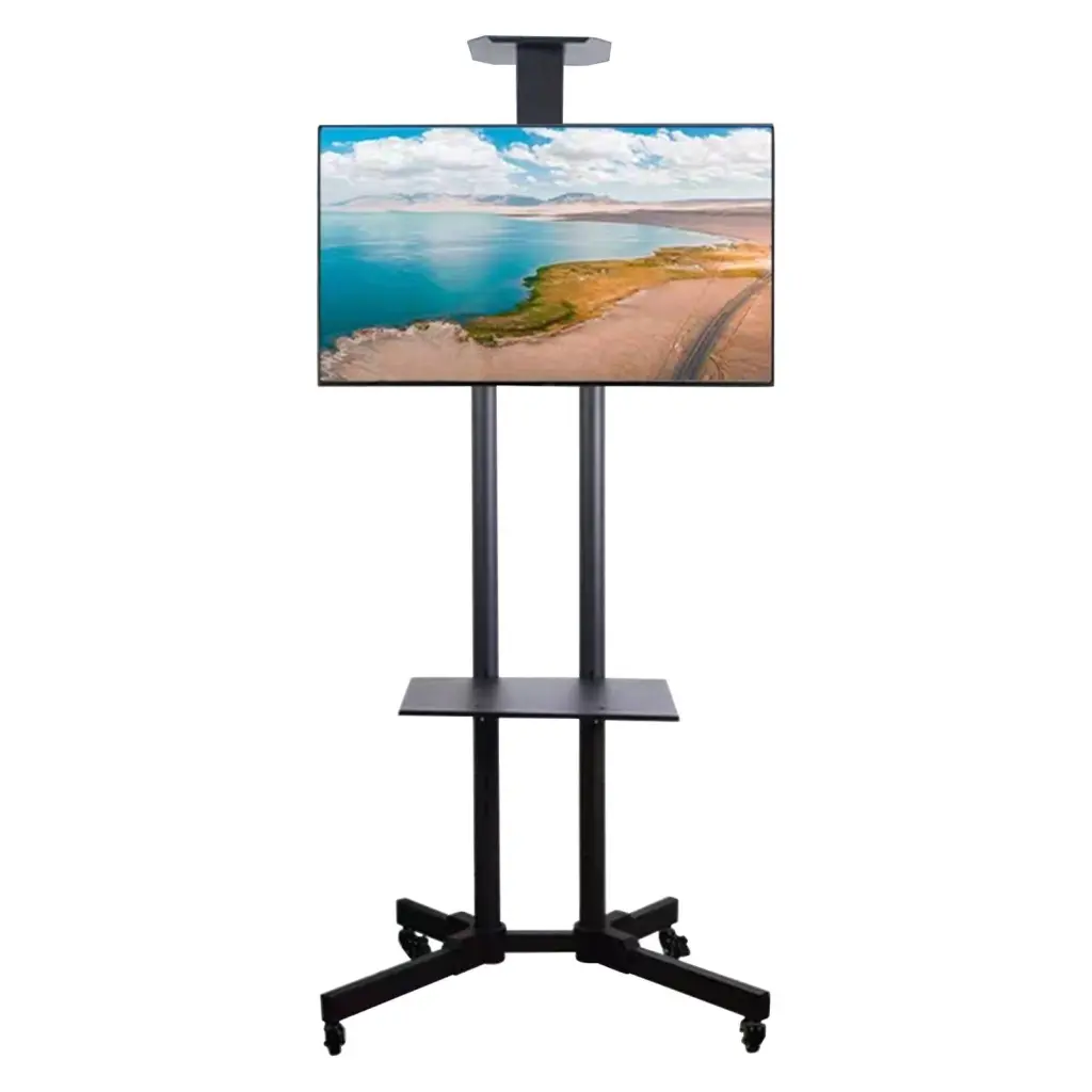 DAWOT Mobile TV Stand on Wheels 32-65 Inch TVs Height Adjustable Laptop Shelf and Top Tray - Portable Rolling Floor TV Stand