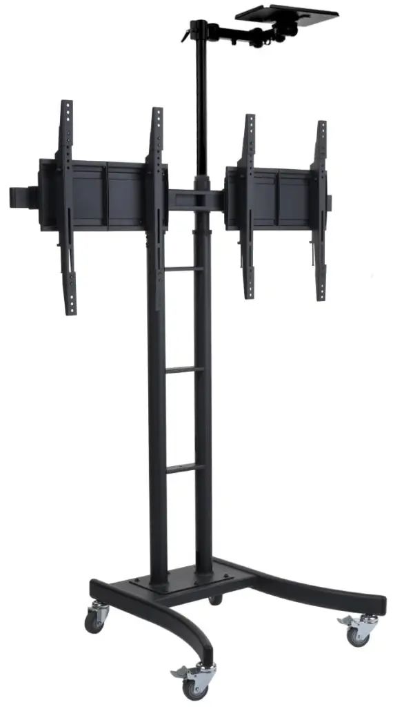 Dual Double TV Stand 24-70 HDTVs Portable Cart Locking Wheels Camera Shelf Conference MB895BKC Displays2go