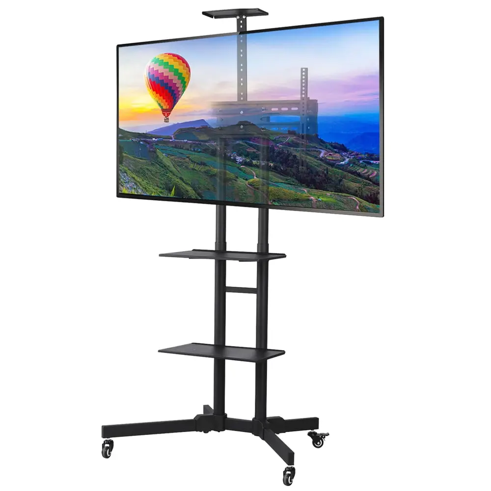 Easyfashion Adjustable Rolling TV Cart Flat Panel TVs up to 75 Black