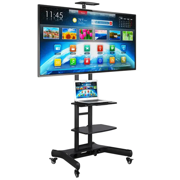 Easyfashion Adjustable 3 Tier Mobile TV Stand TV Cart Flat Panel TVs up to 75 Black