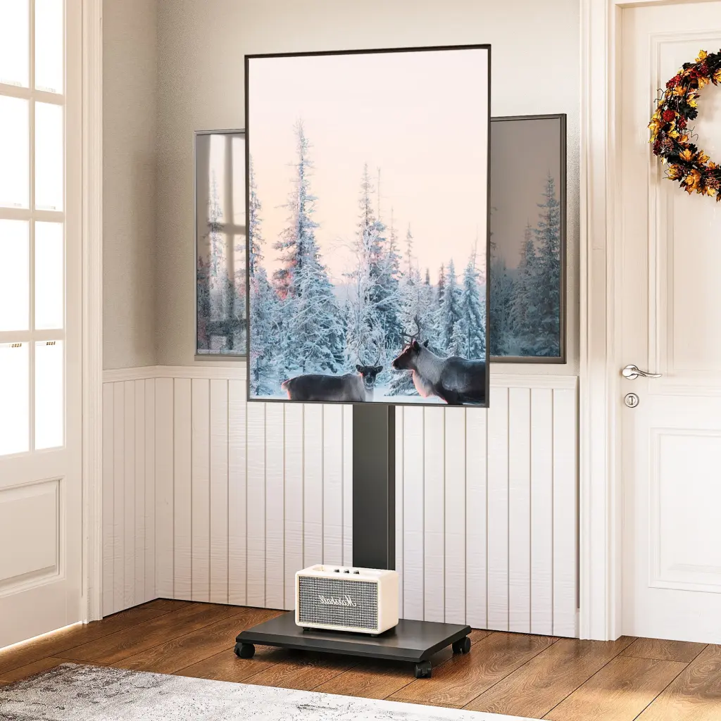 FITUEYES Rolling TV Stand 32-75 Inch TVs, Horizontal and Vertical Swivel, Black Mobile TV Cart