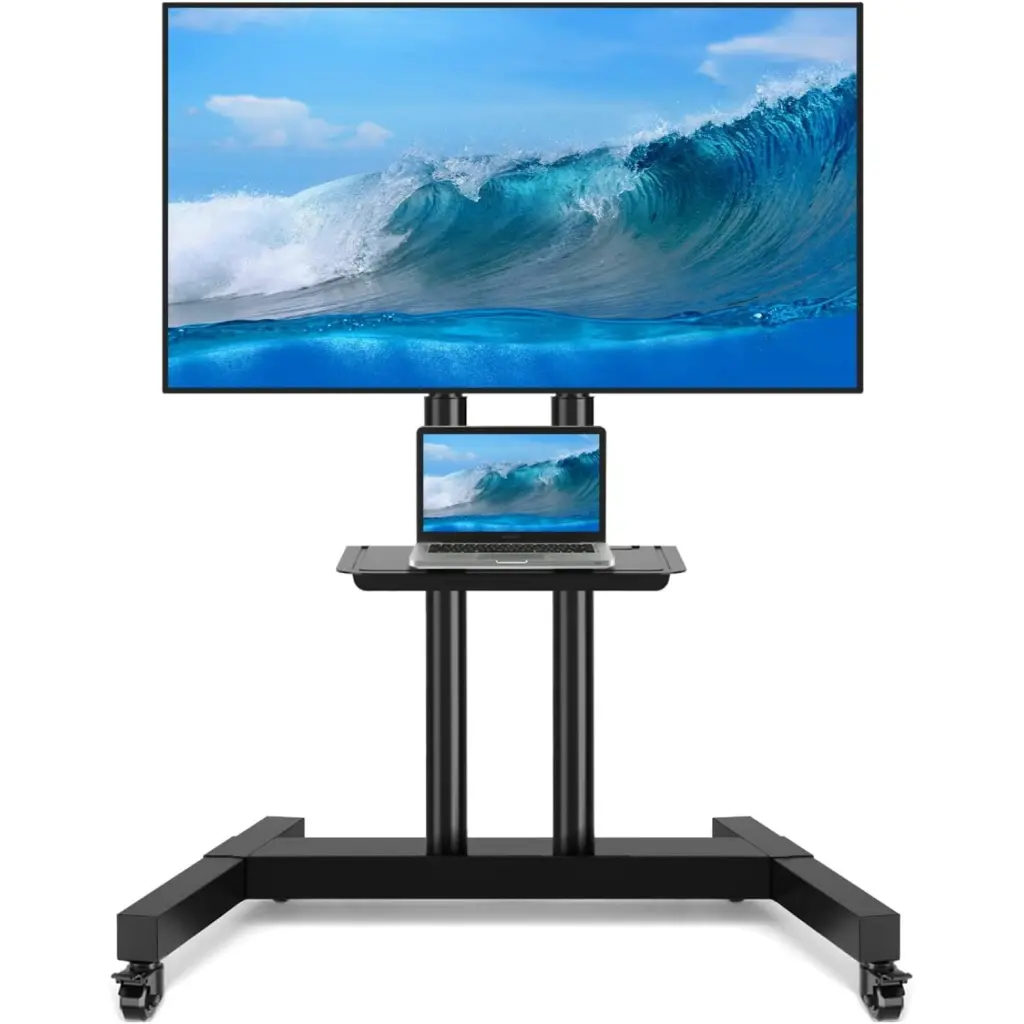 Mobile TV Cart Wheels Height Adjustable Rolling Stand 40-80 Inch TVs Holds 110 lbs Outdoor Trolley Hetayc