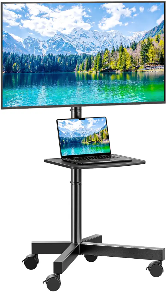 Perlesmith Mobile Rolling TV Stand Cart 26-65 Inch Flat Panel TVs, Heavy Duty Tilt Stand Wheels, Height Adjustable