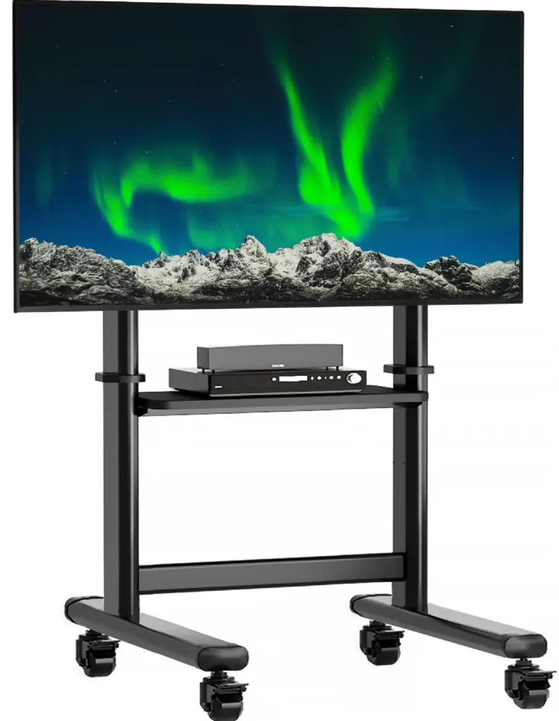 Black Mobile Rolling TV Stand Cart 55 to 90 Inch Flat Screen TVs Holds 200lbs Rfiver